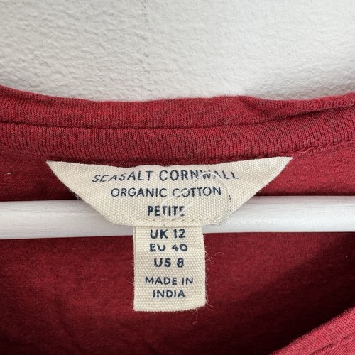 Seasalt Wistful Top - UK14 Petite - Claret Red Organic Cotton V Neck Long Sleeve - Picture 2 of 9