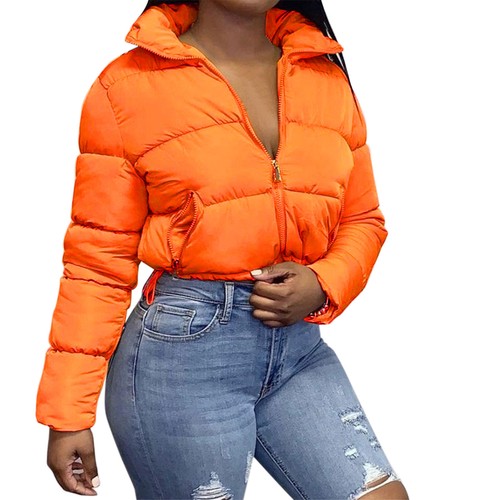 Women's Winter Cropped Puffer Jacket Long Sleeve Full Zip Warm Quilted Down Coat - Bild 9 von 39