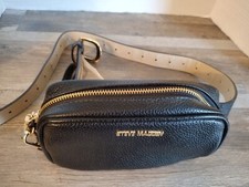 STEVE MADDEN Pebbled LOGO Zipper Fanny Pack Belt Bag Purse NWT BLACK