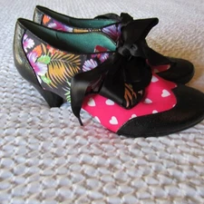 Mary Jane Lace Up Heels 6.5 POETIC LICENSE LONDON Mix Colorful Retro Polka Dot