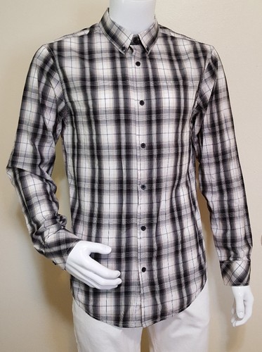 Helix Mens Size Medium Black Tan White Button Down Long Sleeve Dress Shirt Slim - Picture 2 of 5