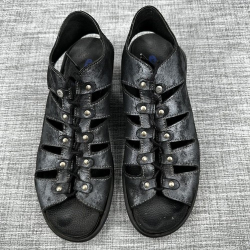 Wolky Arena Comfortable Wedge Sandals Womens Sz 41 US 10 Black Metallic Nubuck - Picture 3 of 14