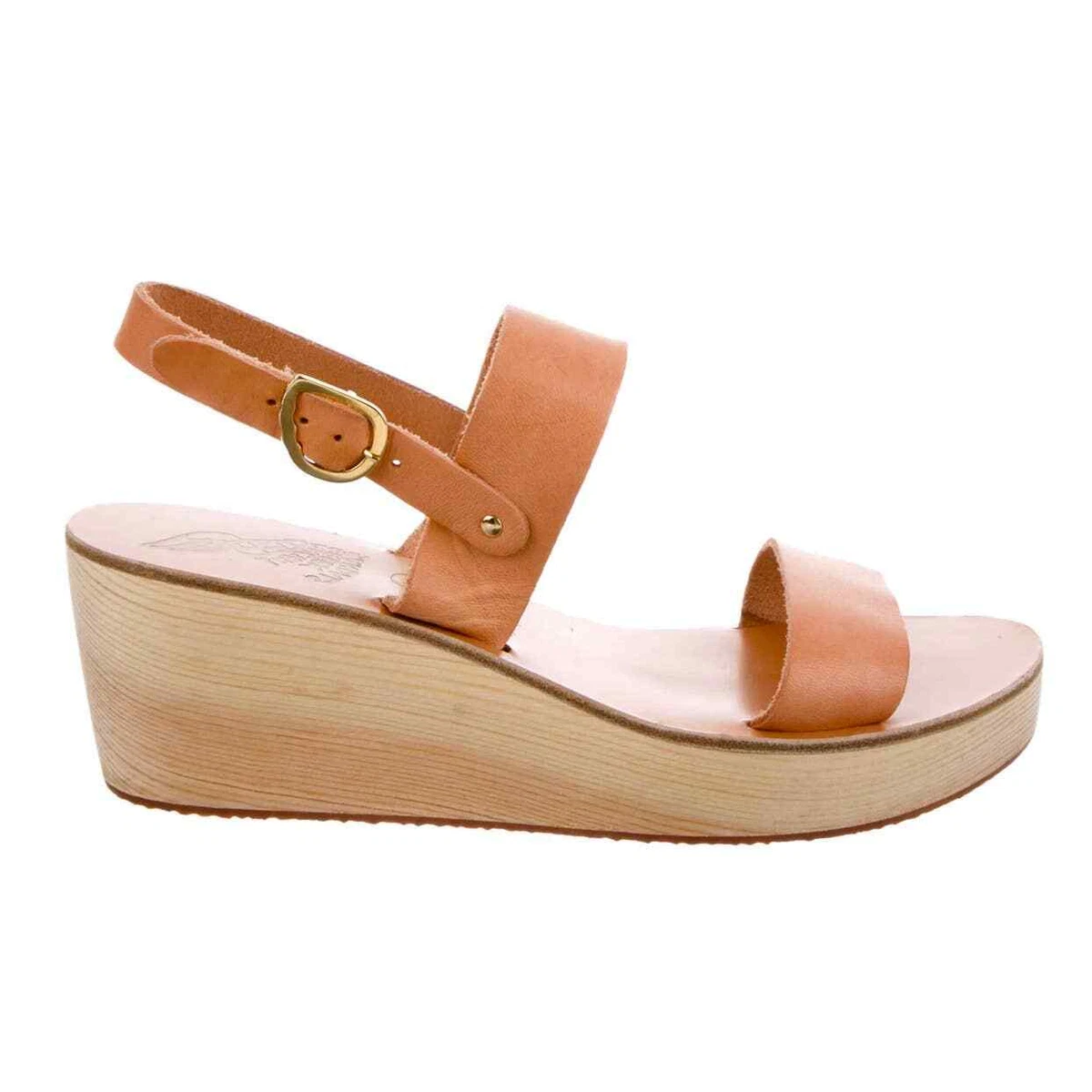 Ancient Greek Sandals Clio Platform Wedge Leather Strap Wooden