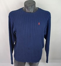 Vintage Polo Ralph Lauren Sweater XL Men LS Blue Ribbed Knit Pullover Hong Kong