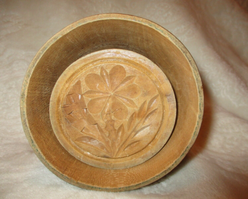 Antique~Wooden Butter Press~Floral Pattern~1800's~5.75" Tall~Primitive/Rustic - Picture 7 of 12