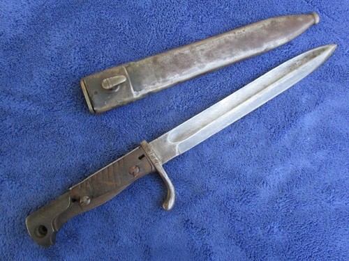 ORIGINAL WW1 TURKISH ERZATS MAUSER BUTCHER BAYONET MODIFIED AND SCABBARD