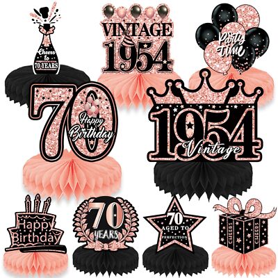 70th Birthday Decorations for Women - 9pcs 1954 Rose Gold Birthday Party Deco...