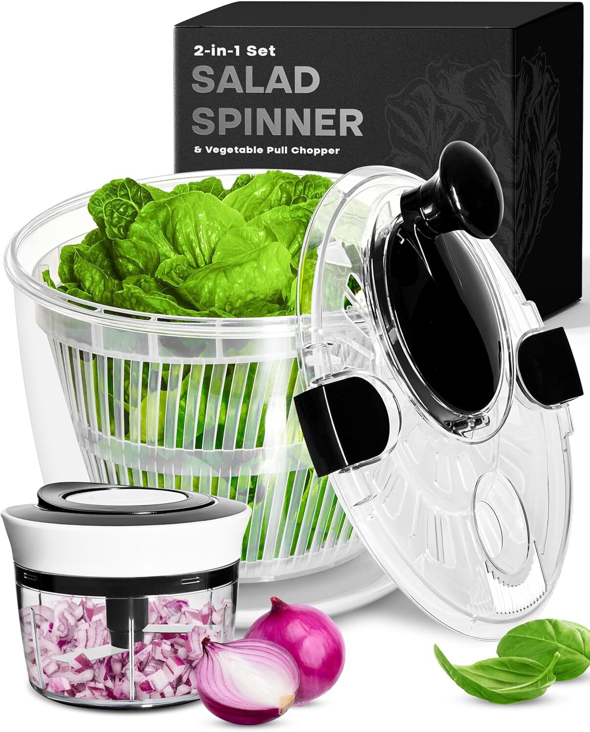 Large Salad Spinner with Drain Bowl Colander & Produce Chopper Multi-Use Lettuce-image