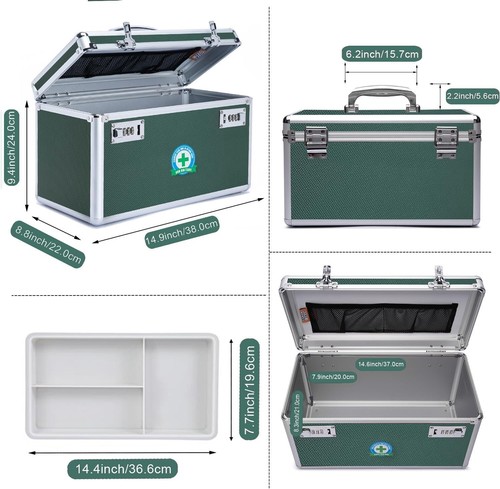 Durable Lockable Medication Organizer - 4 Compartments, 15''x8.7''x9.3'', Green - Picture 4 of 10