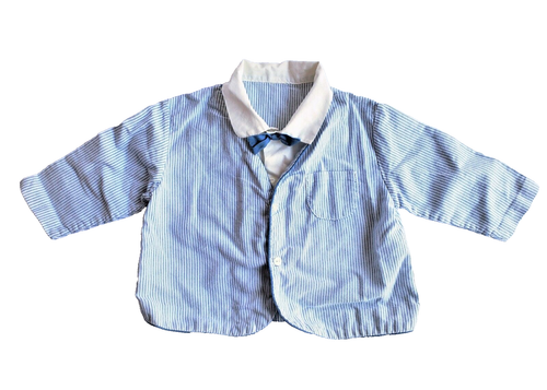 Vintage Sweater 0 - 12 Mo Baby Boy Girl Blue White Stripe Knit Handmade Holiday - Picture 8 of 12