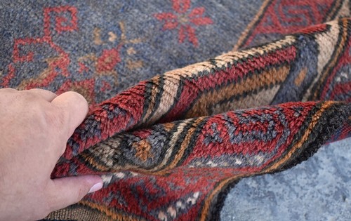 Antigua alfombra geométrica afgana Baluchi 5x7 pies azul tribal alfombra de lana persa - Imagen 9 de 11