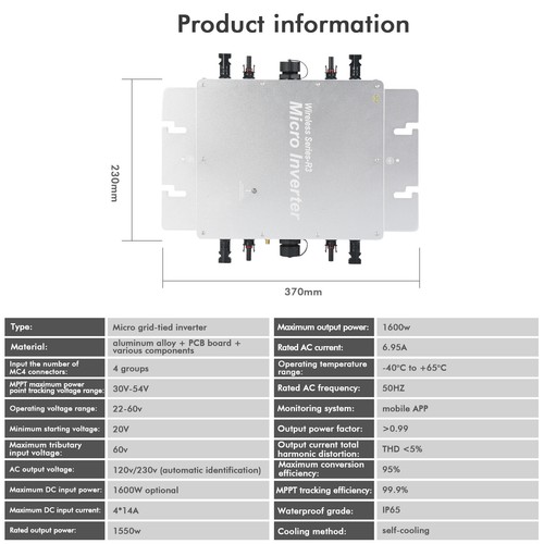 MPPT Micro Solar Inverter (WVC-1600W) mit WiFi Steuerung für Überwachungssysteme - Bild 7 von 12