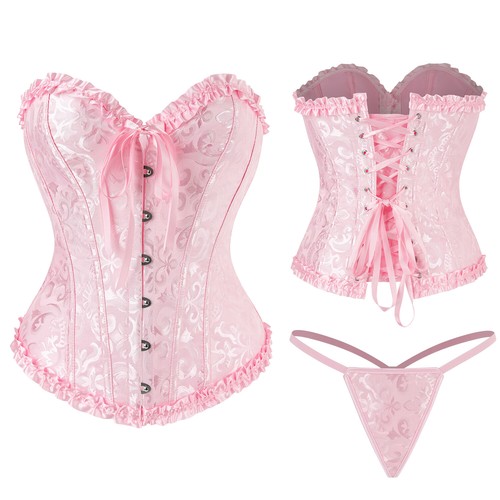 Sexy Women Overbust Boned Corset Burlesque Basque Top Lace-Up Girdle Size 6-24 - Picture 11 of 25