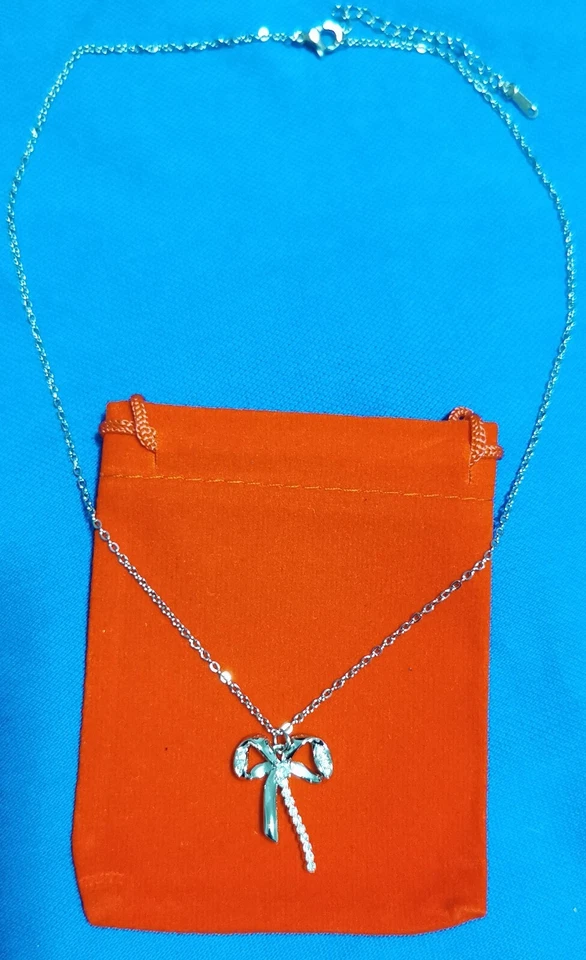 Collana argento Donna elegante pendente fiocco con strass- girocollo + omaggio - Immagine 2 di 3