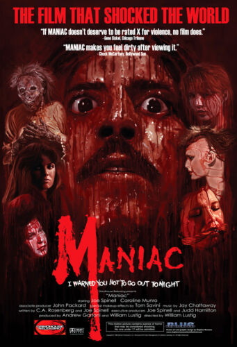 MANIAC Movie Poster 1980 Horror Slasher  - Afbeelding 1 van 1
