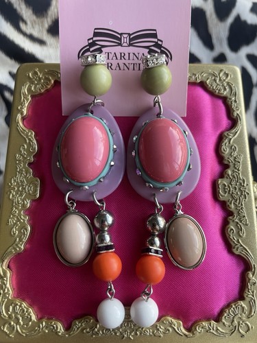 Tarina Tarantino Vintage Strange Delight Lucite Mod Swarovski Geometric Earrings - Picture 1 of 2