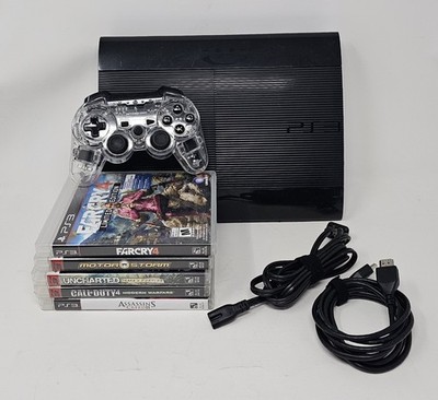 Sony Playstation 3 Super Slim Black Console 500GB PS3 w/ Controller Cord 5 Games