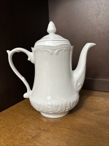 Set caffè Wtoctawek porcellana bianca lucida vintage pentola crema zucchero e 5 tazze - Foto 5 di 10