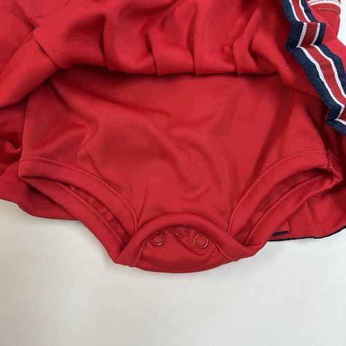 Vintage Baby Snoopy 6/9 Months Red Stripe Pleated Cheerleading Outfit One Piece - Picture 7 of 9