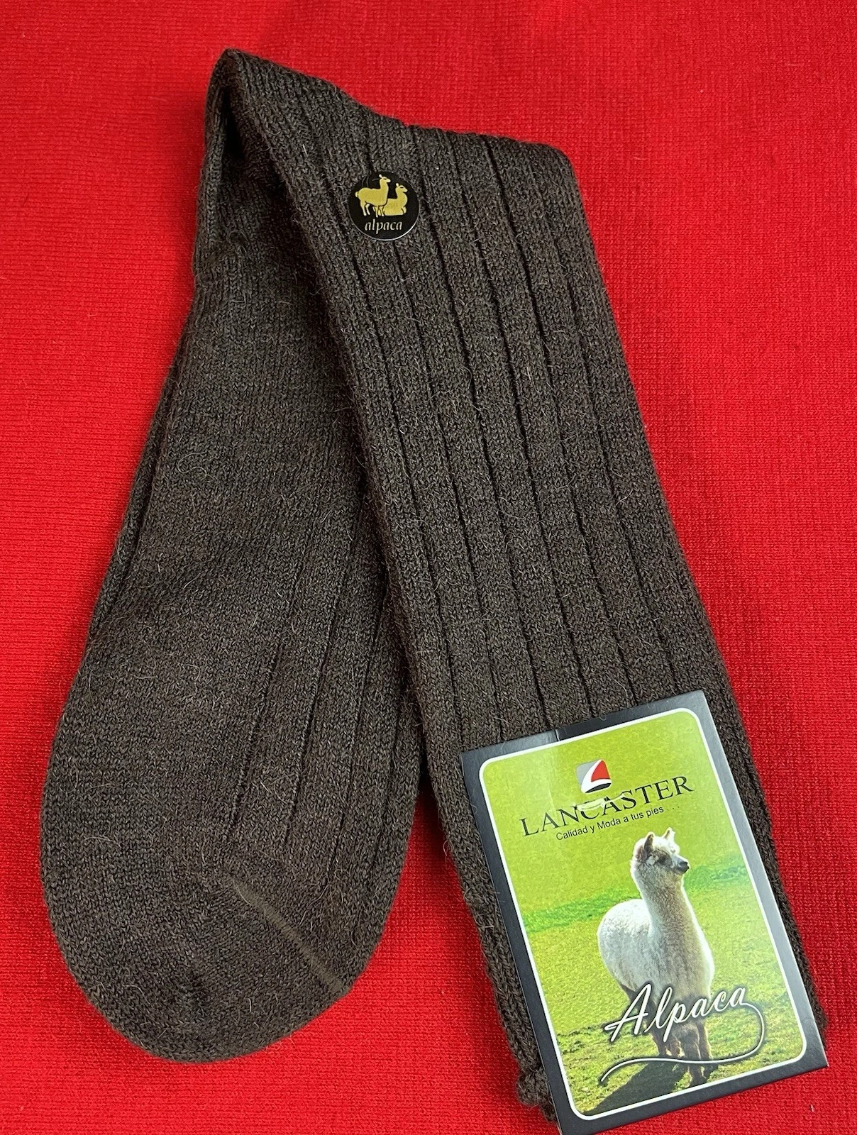 Alpaca Wool Crew Socks Unisex Winter Warm Socks from Peru Brown Size L