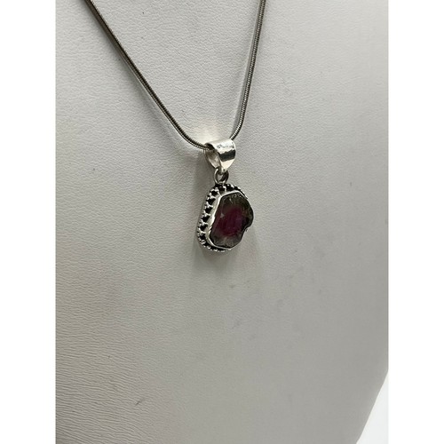 Sterling Silver 925 WatermelonTourmaline Pendant Necklace16" Chain Bezel  - Picture 13 of 15