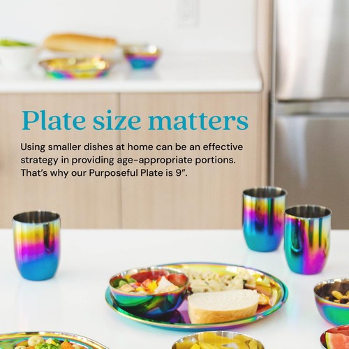 Stainless Steel Plates for Kids - 9" Round Rainbow Toddler Plates, Non Toxic ... - Picture 6 of 6