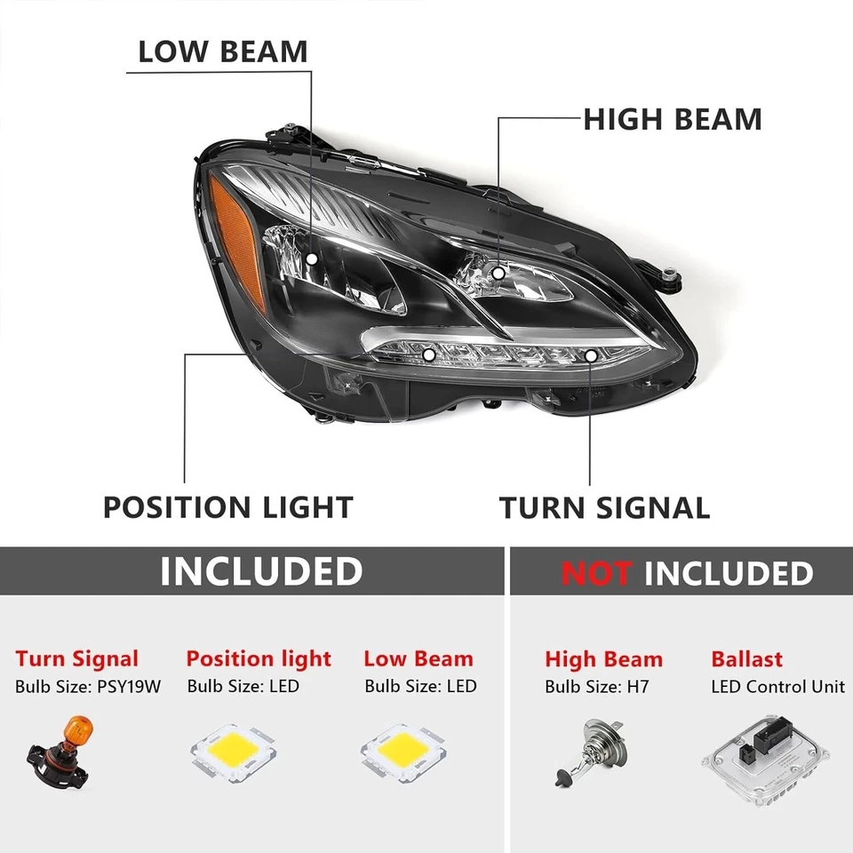 Faro halógeno pasajero para Mercedes-Benz Clase E W212 2014-2016 sedán/carro Foto 2 de 4