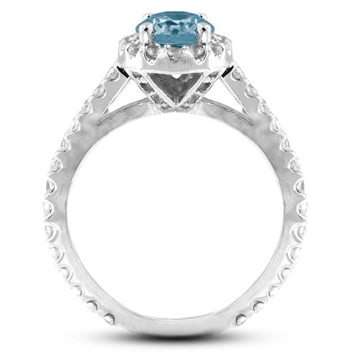 1.36 CT Blue SI1 Round Natural Certified Diamonds 14k Gold Halo Engagement Ring - Picture 4 of 11