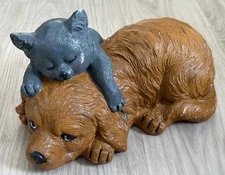 Vintage Cat Dog Concrete Statue Outdoor/Indoor Hand Painted 10.5”L x 6.5” H