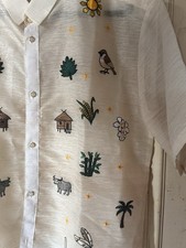 Barong Tagalog Men's Embroidered Modern Nipa Hut, Leaves