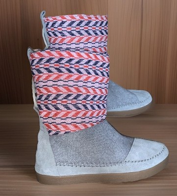 Toms Women's Knit Suede Nepal Boot Shoes Neutral Grey Chevron Size 11