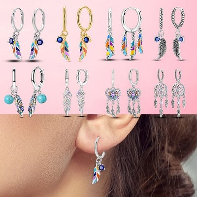 LAZA Optional Hoop Earrings 925 Sterling Silver Enamel Feather Wing for Women