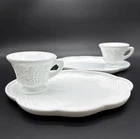 Vintage Indiana Milk Glass Tea Cup & Snack Plates Colony Harvest Grape Set of 2