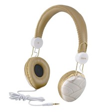 iHOME IB43WM Stylish Color Headphone w/ Tangle-Free Cloth Cord, White and Gold