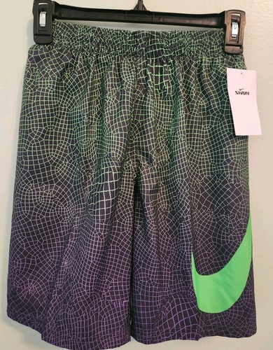 Nike Boys LARGE Half Sleeve Rash Guard & Swim Trunks Set Neon Green Black #OW25 - Picture 2 of 7
