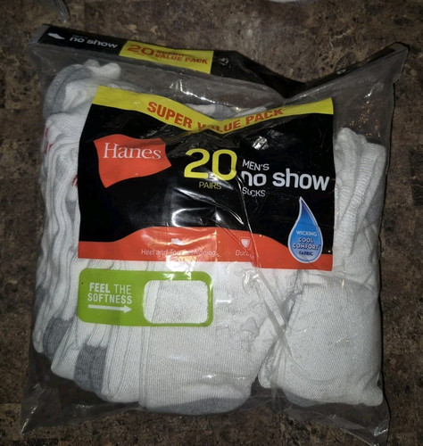 HANES SUPER VALUE 20 PK MENS NO SHOW SOCKS SZ 6-12 white - Picture 1 of 2