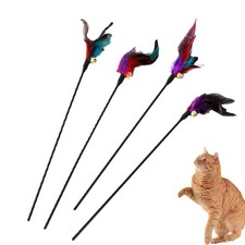 1x Kitten Funny Teaser Stick Interactive Wand Feather Bell Rods Cat Pet Toy New