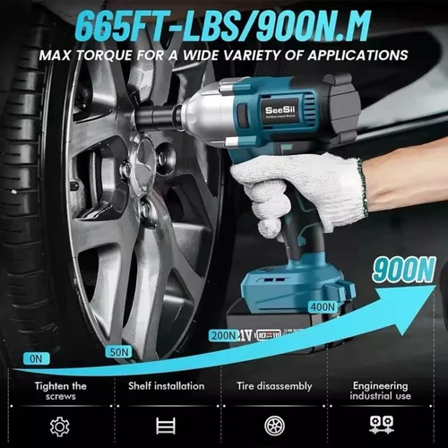 Seesii Cordless Impact Wrench 900Nm 1/2" Drive 4.0Ah Battery Power Tool Kit - Picture 2 of 6