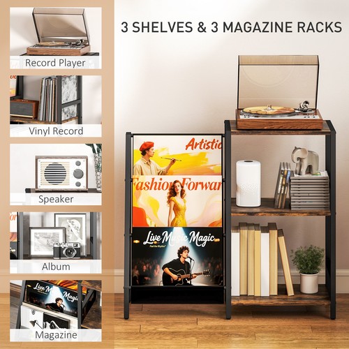 HOMCOM Record Player Stand, 3-Tier Side Table with Vinyl Record Storage - Picture 6 of 11