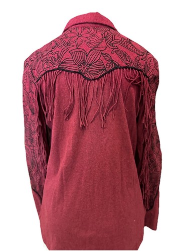 Neu mit Etikett Double D Ranch Rodeo Fransen Perlen Druckknopf rot schwarz bestickt M Westerntop - Bild 8 von 9
