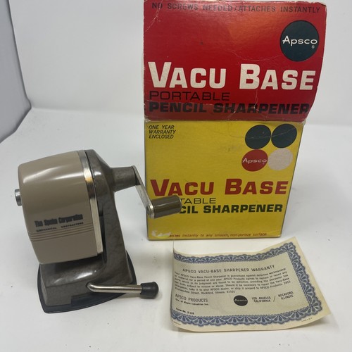 VINTAGE APSCO TRAGBARER BLEISTIFTSPITZER VAKUUMBASIS NEUWERTIG mit Box und Garantie