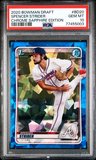 2020 BOWMAN DRAFT CHROME SAPPHIRE EDITION CARD BD20 SPENCER STRIDER PSA 10 GEM