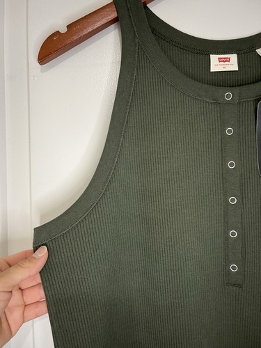 NWT Levi’s Olive Green Maxi Ribbed Sleeveless Dress Cotton Blend Size XL - Picture 5 of 11