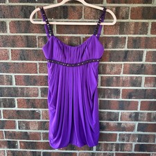 Sz 4 BCBG MaxAzria Y2K NWT Deadstock Purple Bubble Hem Dress Rhinestone 00s Glam