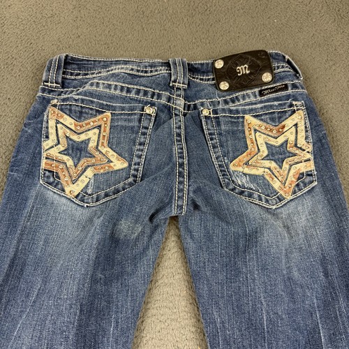 Jeans Miss Me donna 28 blu bootcut ricamato stelle tasche denim invecchiato - Foto 7 di 12