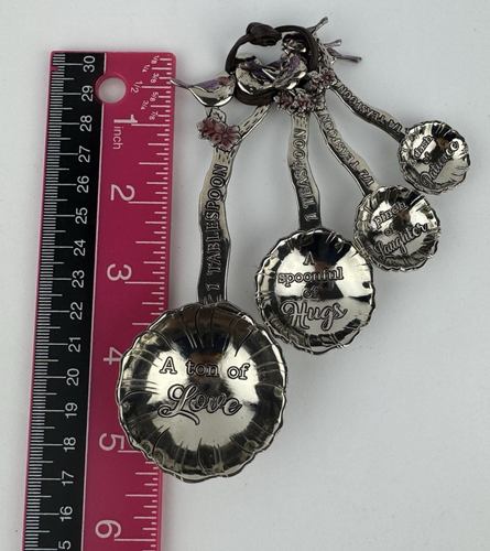 Bird Measuring Spoons Silver Tone Dash of Patience Flowers 4 Pc Set - Picture 5 of 5