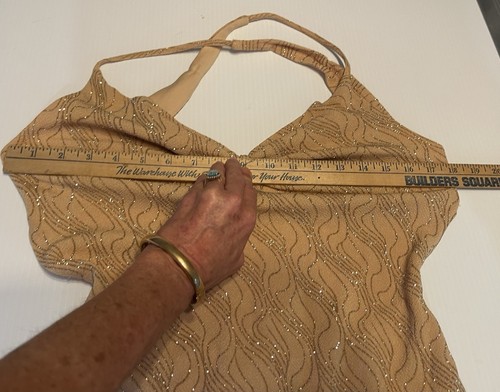 Vintage JUMP Gold Glitter Open Back Prom Gown Size 9/10 Strechy - Picture 12 of 16
