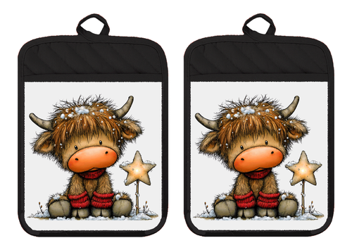 Highland Cow Holiday Star Gift Pot Holders Oven Mitts Hot Pad Linen Towel XDZ349 - Bild 4 von 14