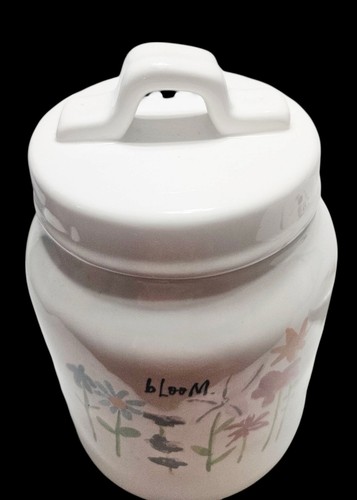 6-1/2" RAE DUNN CERAMIC “ BLOOM” WATERCOLOR FLOWERS CANISTER WITH LID - Picture 2 of 8