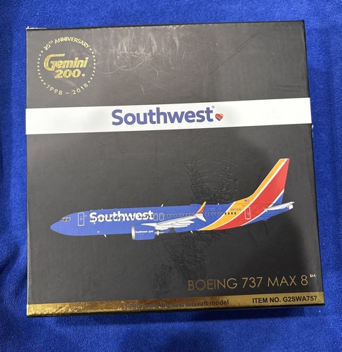 Gemini Jets 200 Diecast Southwest  G2SWA757 Boeing 737 Max 8 Box Damage - Picture 1 of 18
